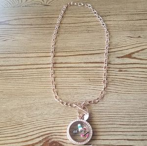 Origami Owl rose gold locket with chain & charms